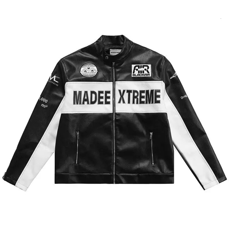 Leather Jackets Zipper Embroidery Unisex Men Letter Embroidery Short Bomber Racing Autumn Korean Fashion Vintage Outerwear 240124