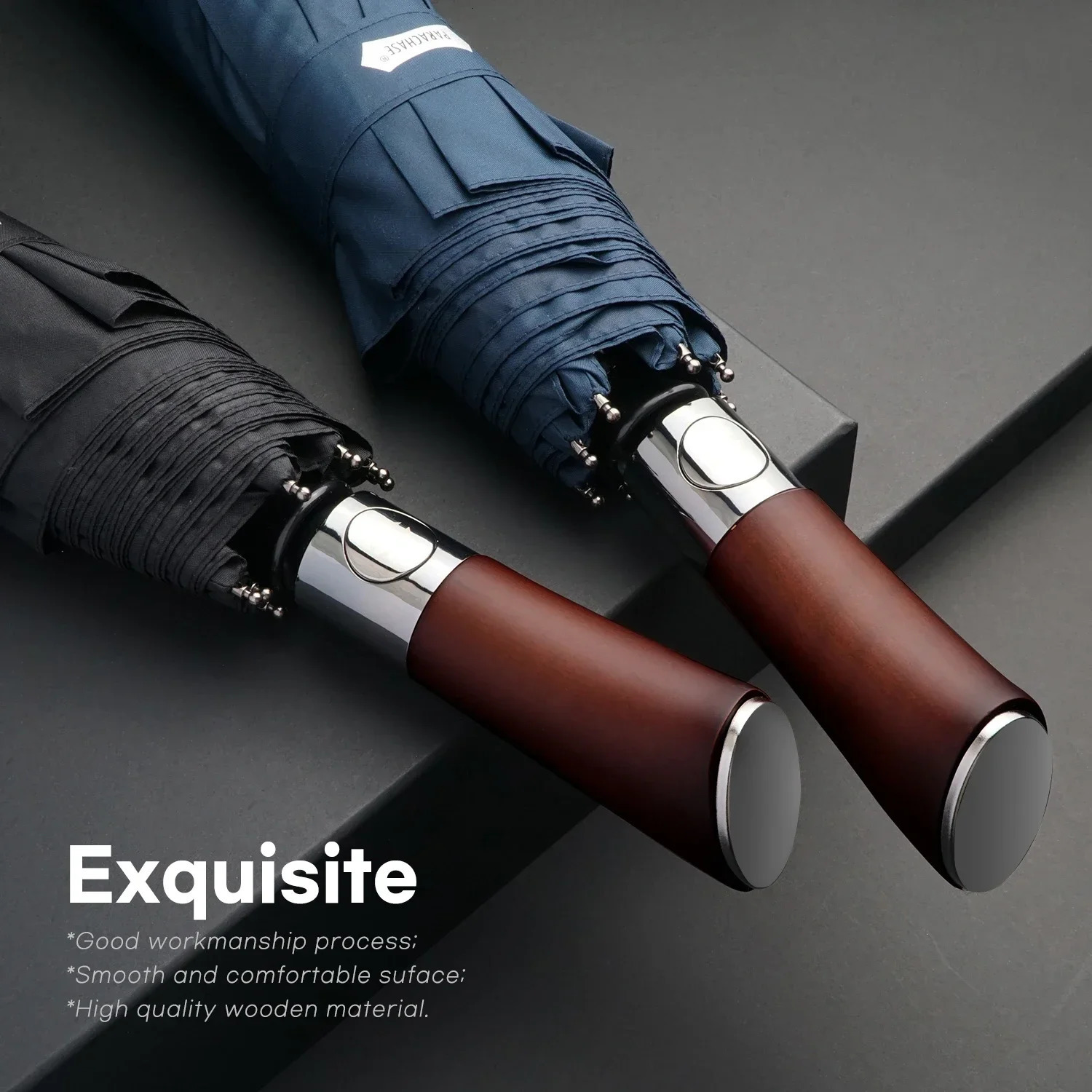 Windproof Large Umbrella for Men 8 Ribs Fully Automatic Umbrella Heavy Rain Outdoor Wooden Folding Umbrellas Compact Parasol 240122