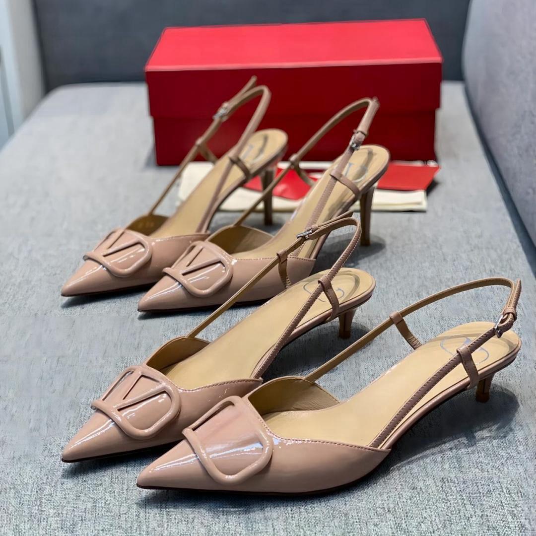 Brand Designer Women's High Heel Pointed Toe Shoes Classic Metal V Buckle 6cm 8cm 10cm V Buckle Stiletto Heel Women's Wedding Shoes 35-44