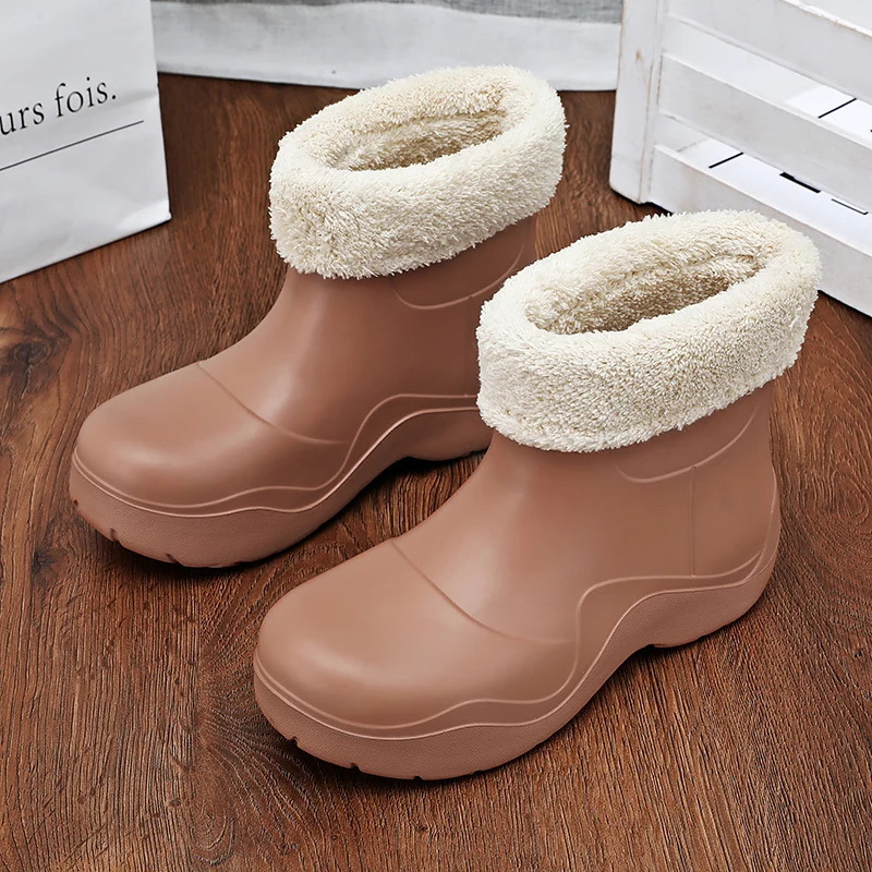 YISHEN Women Rain Winter Warm Plush ing Rubber New Boots Thick Sole Walking Shoes Waterproof Outdoor Ankle Rainboots Bottes 240202