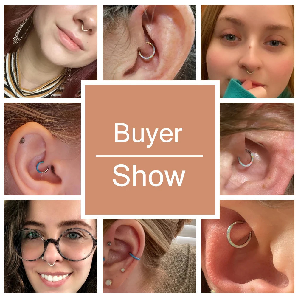 ZS 16G Blue Opal Nose Ring Stainless Steel Septum Clicker Piercing Rose Gold Color Hoop Earring Tragus 240130