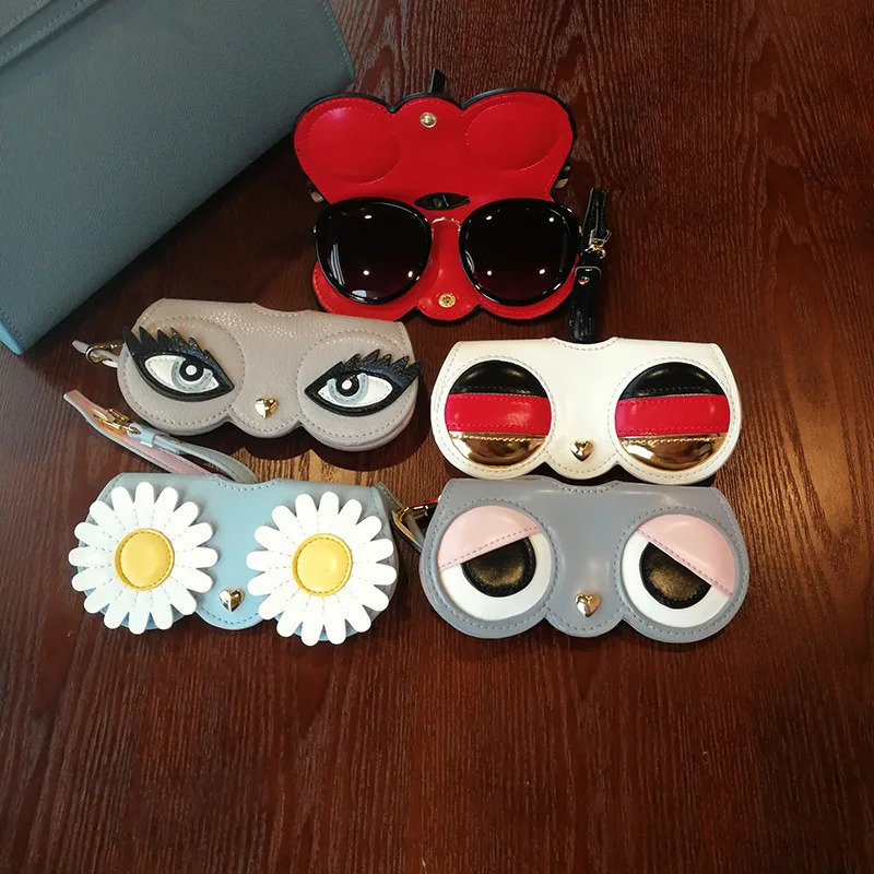 Ins Animal Cartoon Fashion Women Portable Case PU Leather Sun Eye Glasses Box For Eyeglass Sunglasses Cute Protection Bag 240118