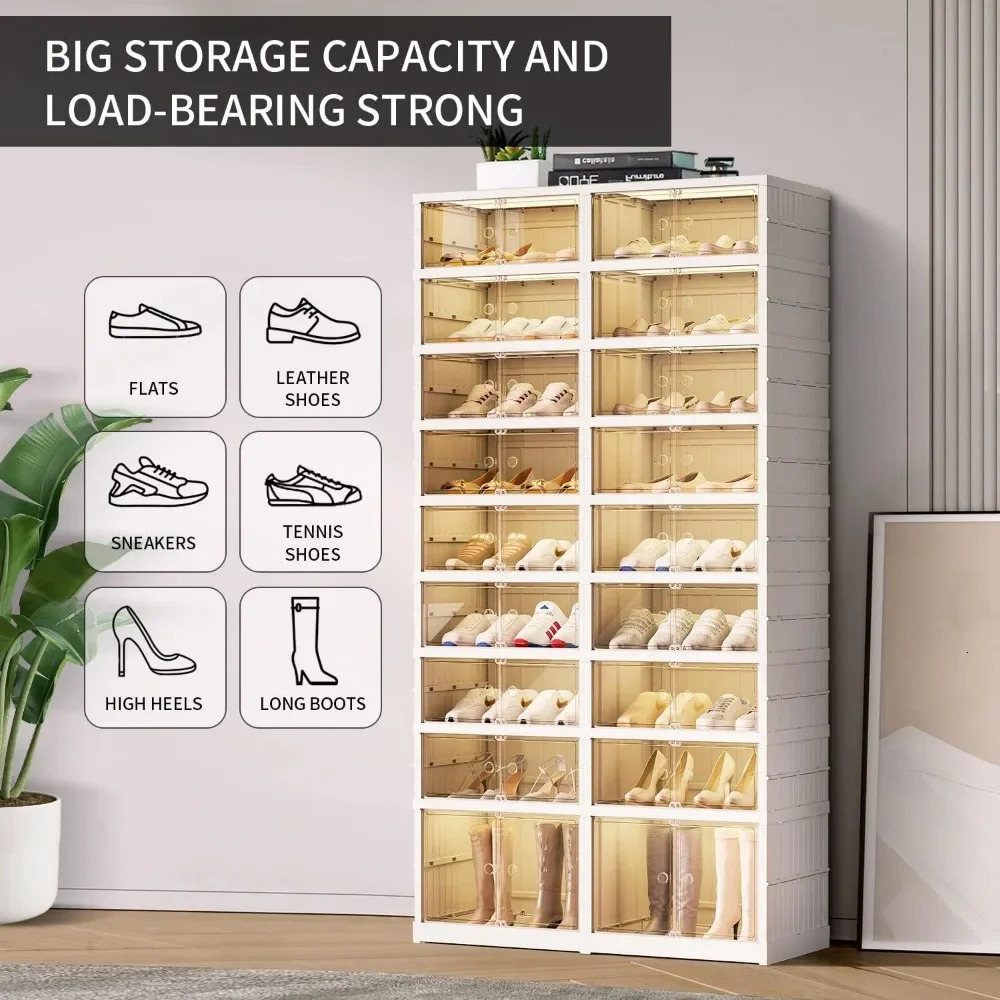 9-Tier Collapsible Shoe Organizer - Plastic Shelf with Lids for Closet, Stores 36 Pairs, Large, 240130