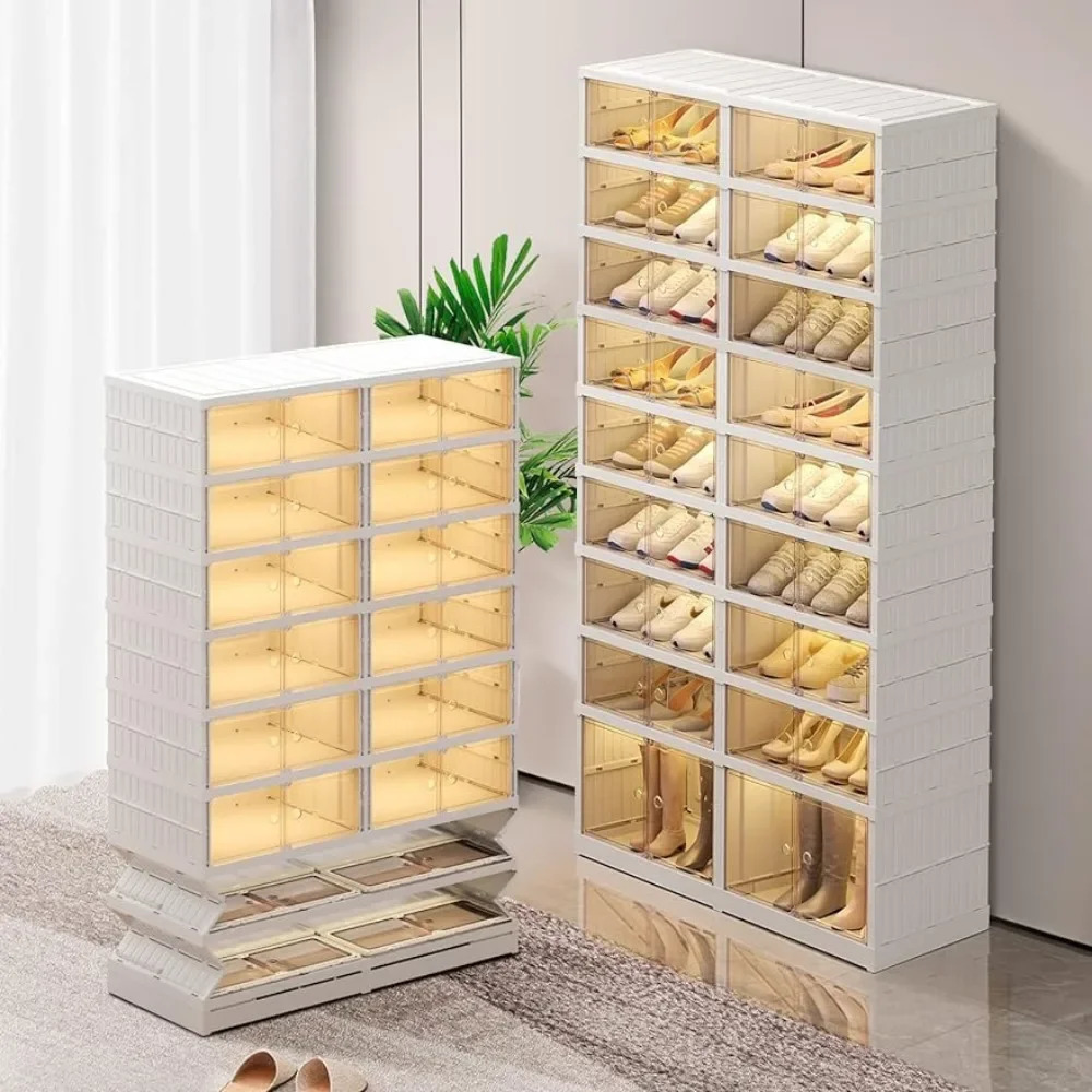 9-Tier Collapsible Shoe Organizer - Plastic Shelf with Lids for Closet, Stores 36 Pairs, Large, 240130