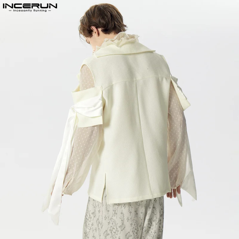 Mens Blazer Patchwork Lapel Off Shoulder Short Sleeve One Button Suits Men Streetwear Fashion Casual Thin Coats INCERUN 240201