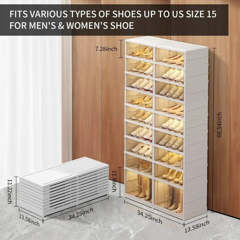 9-Tier Collapsible Shoe Organizer - Plastic Shelf with Lids for Closet, Stores 36 Pairs, Large, 240130