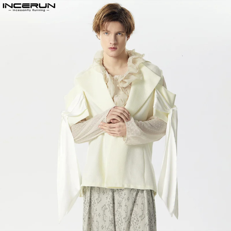 Mens Blazer Patchwork Lapel Off Shoulder Short Sleeve One Button Suits Men Streetwear Fashion Casual Thin Coats INCERUN 240201