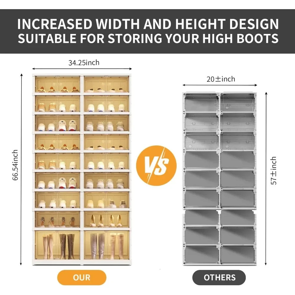 9-Tier Collapsible Shoe Organizer - Plastic Shelf with Lids for Closet, Stores 36 Pairs, Large, 240130