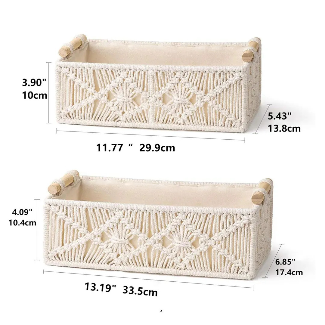 Macrame Storage Baskets Boho Decor Box Handmade Woven Decorative Countertop Toilet Tank Shelf Cabinet Organizer for Bedroom 240119