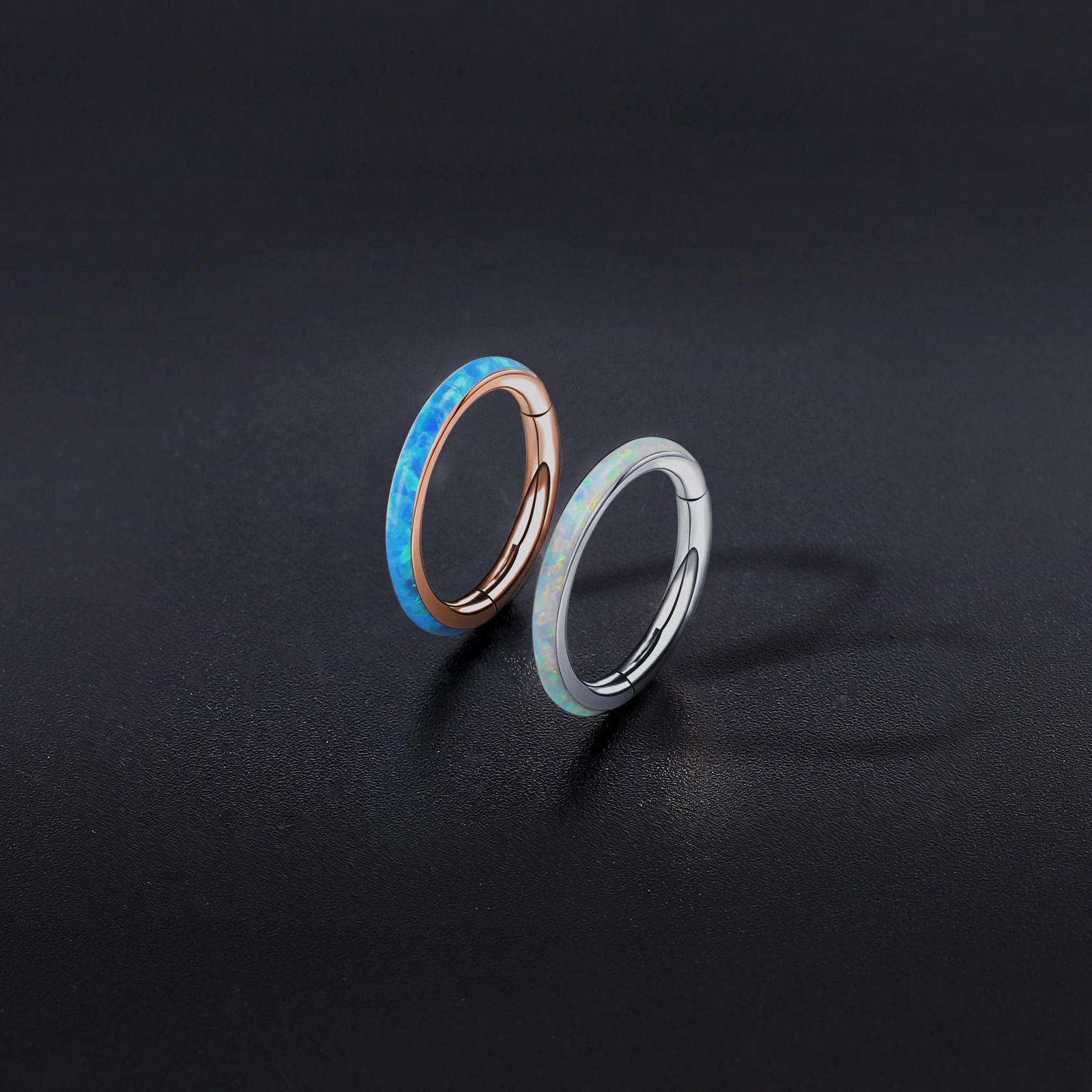 ZS 16G Blue Opal Nose Ring Stainless Steel Septum Clicker Piercing Rose Gold Color Hoop Earring Tragus 240130