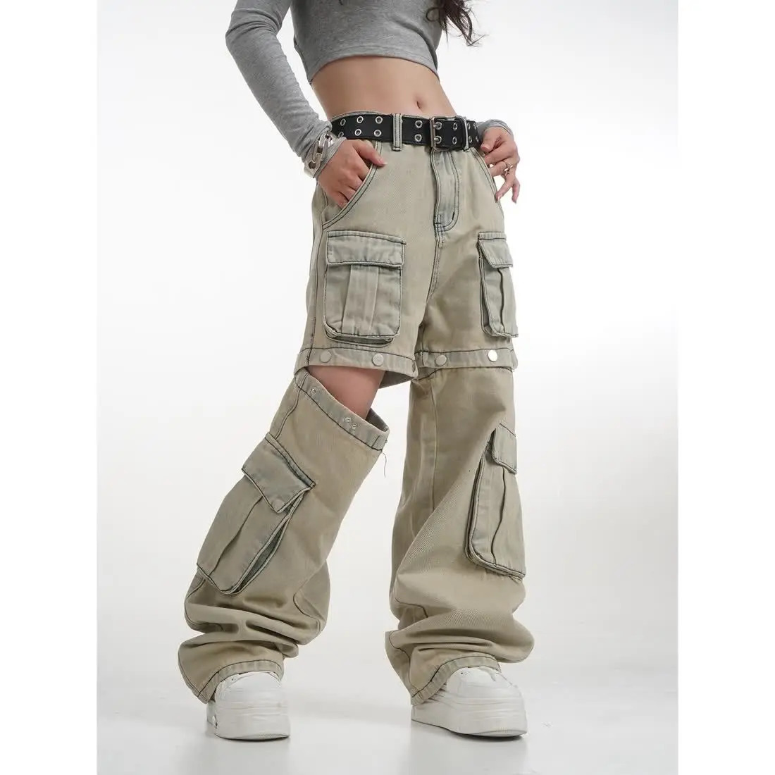High Street Retro Casual Wide Leg Multi Pocket Loose y2k Jeans Women streetwear hiphop cargo pants korean style women sweatpants 240126