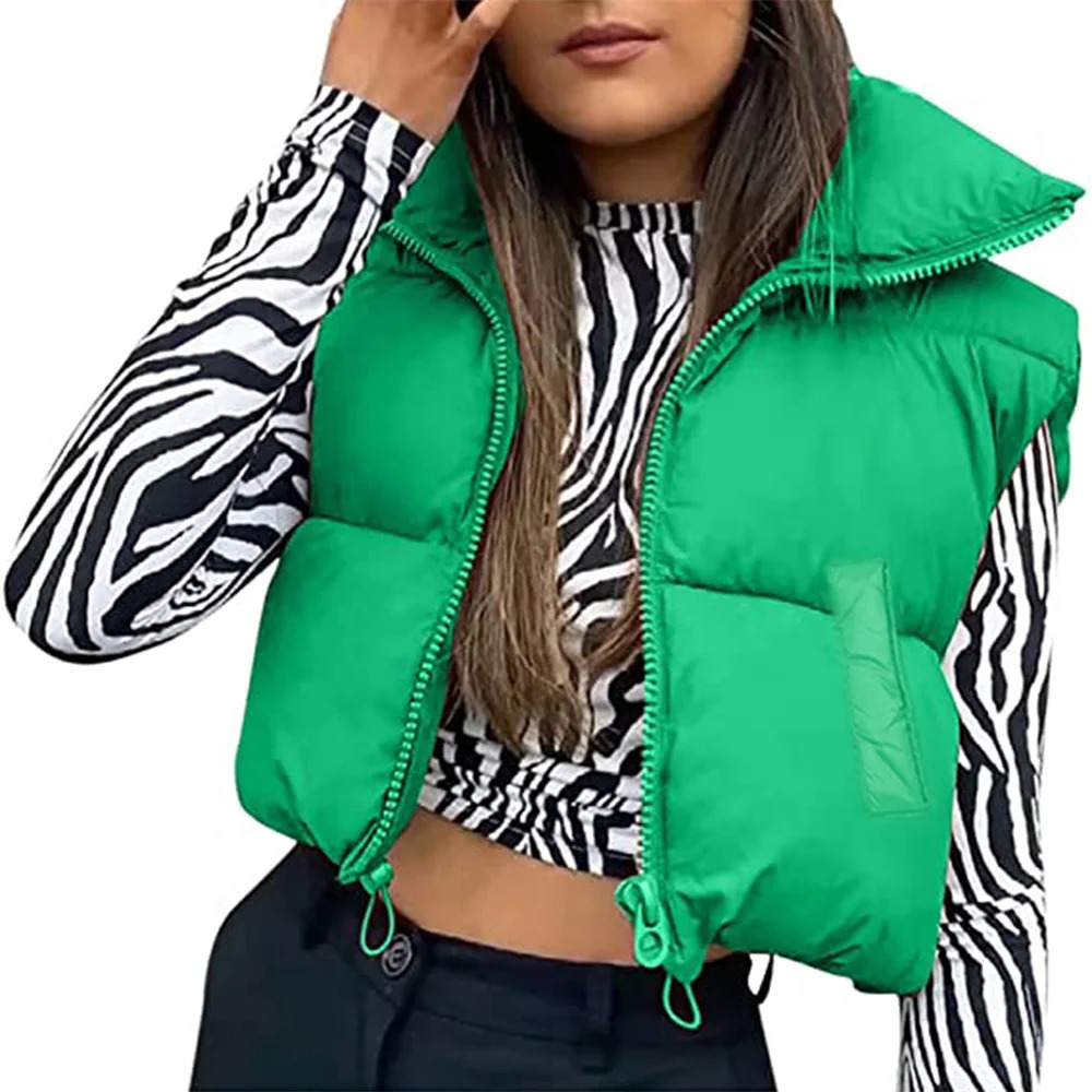 TETYSEYSH Women High Neck Cropped Waistcoat Lightweight Puffer Vest Chic Lady Sleeveless Solid Color Warm Jackets Outwear 240124