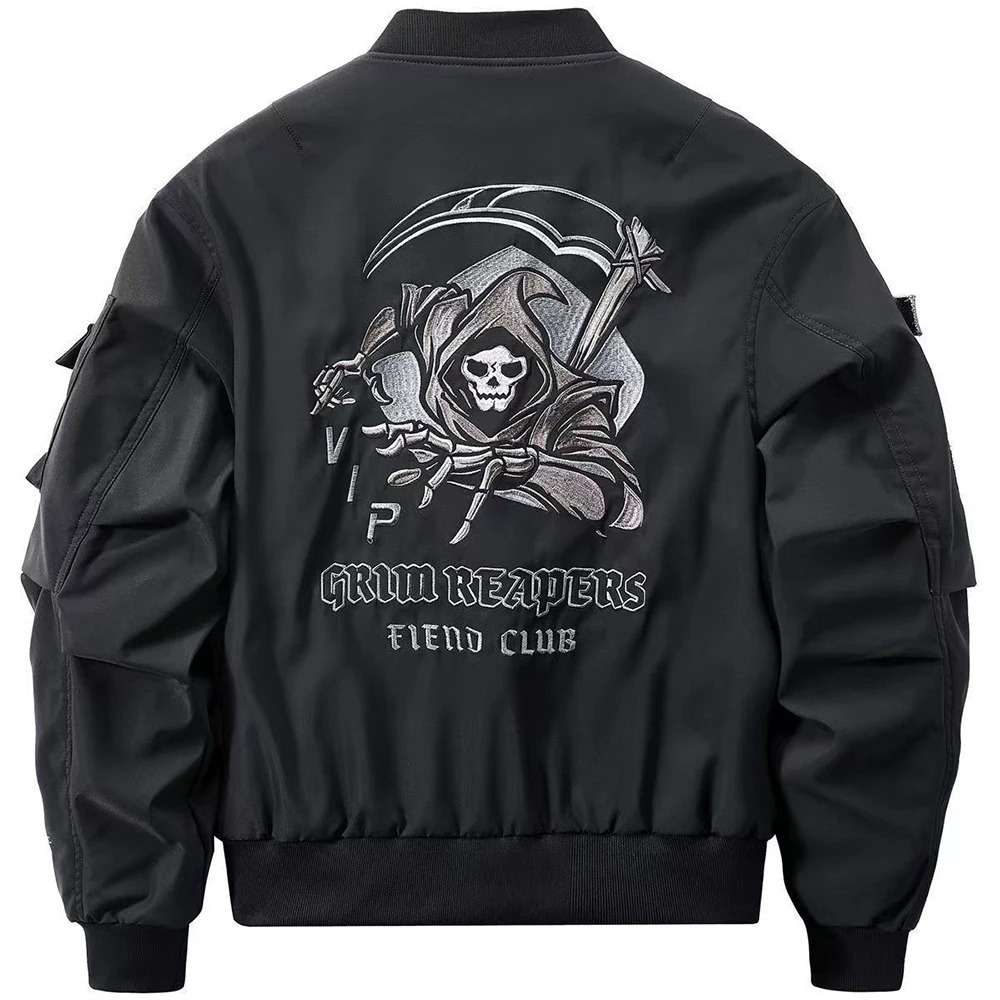 Gothic Style Japanese Harajuku Darkwear Male Urban Streetwear Skull Y2k Black Techwear Coat Motorcycle Bomber Jacket For Men 240126