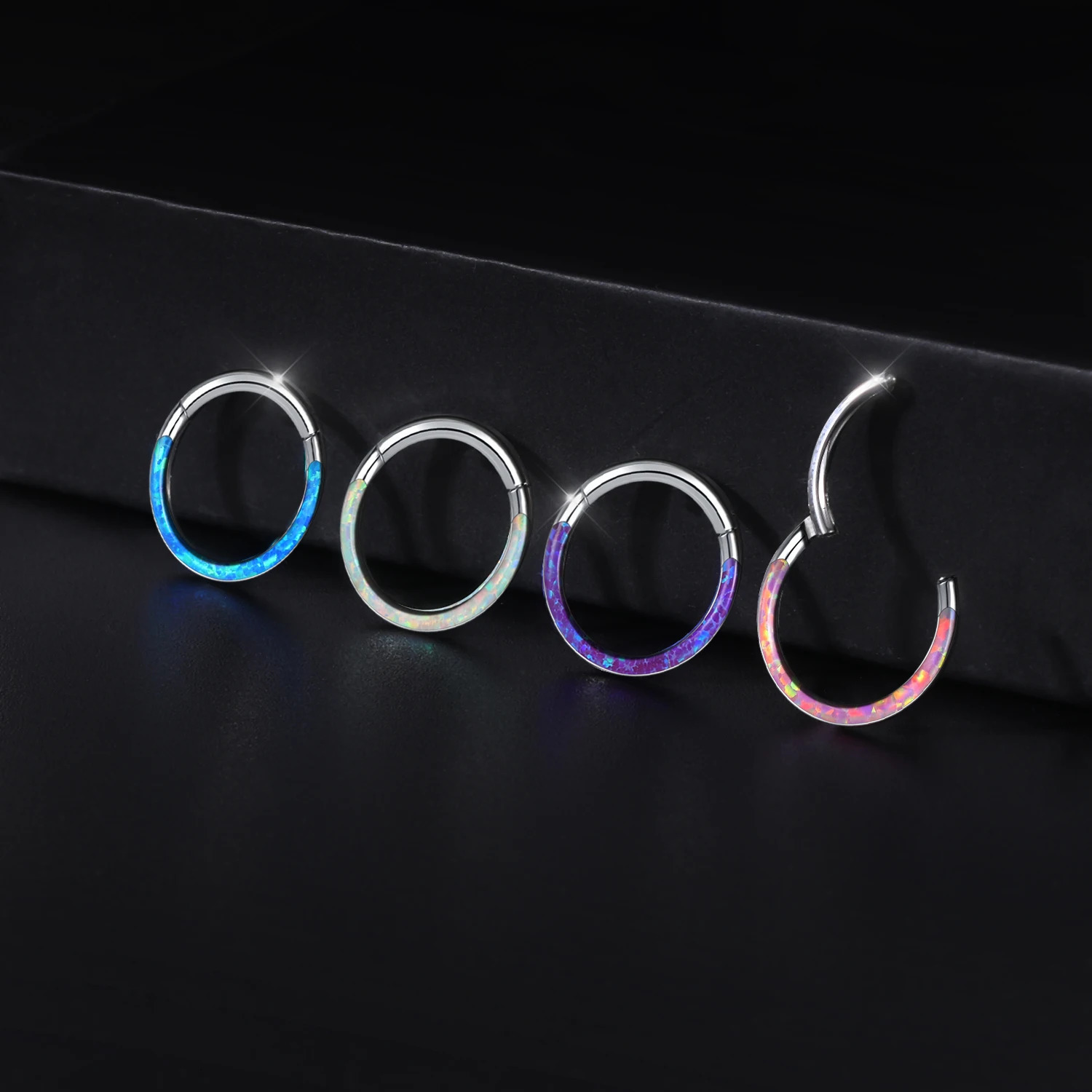 ZS 16G Blue Opal Nose Ring Stainless Steel Septum Clicker Piercing Rose Gold Color Hoop Earring Tragus 240130