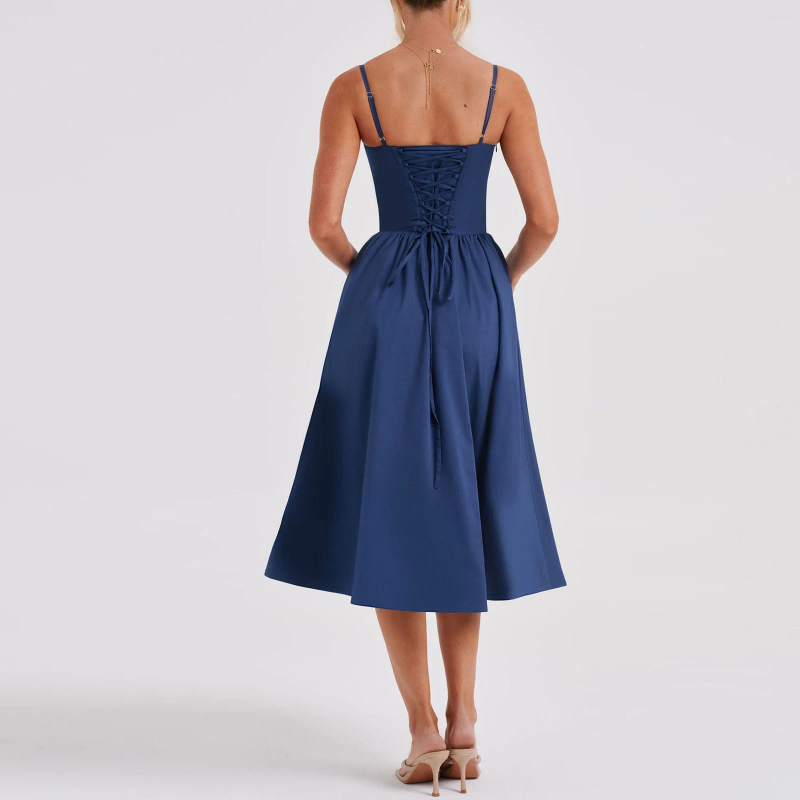 Casual Dresses Summer Women's Midi Cami Dress Solid Color Sleeveless Backless Flowy Elegant Party