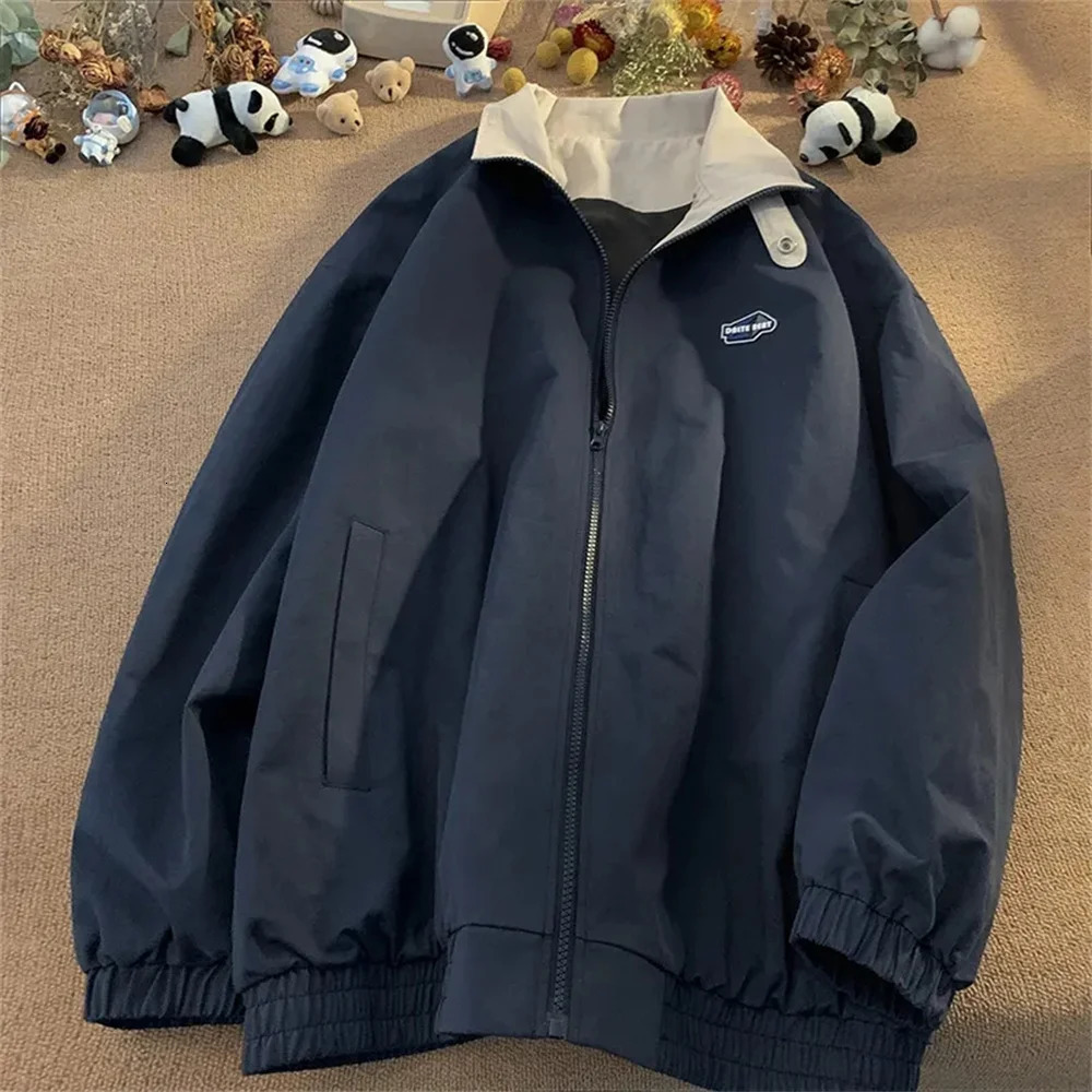 Japan Korean Brown Coffee Vintage American Work Clothes Men Coat Spring Autumn College Casual Fashion Chic Unisex Zipper Jacket 240124