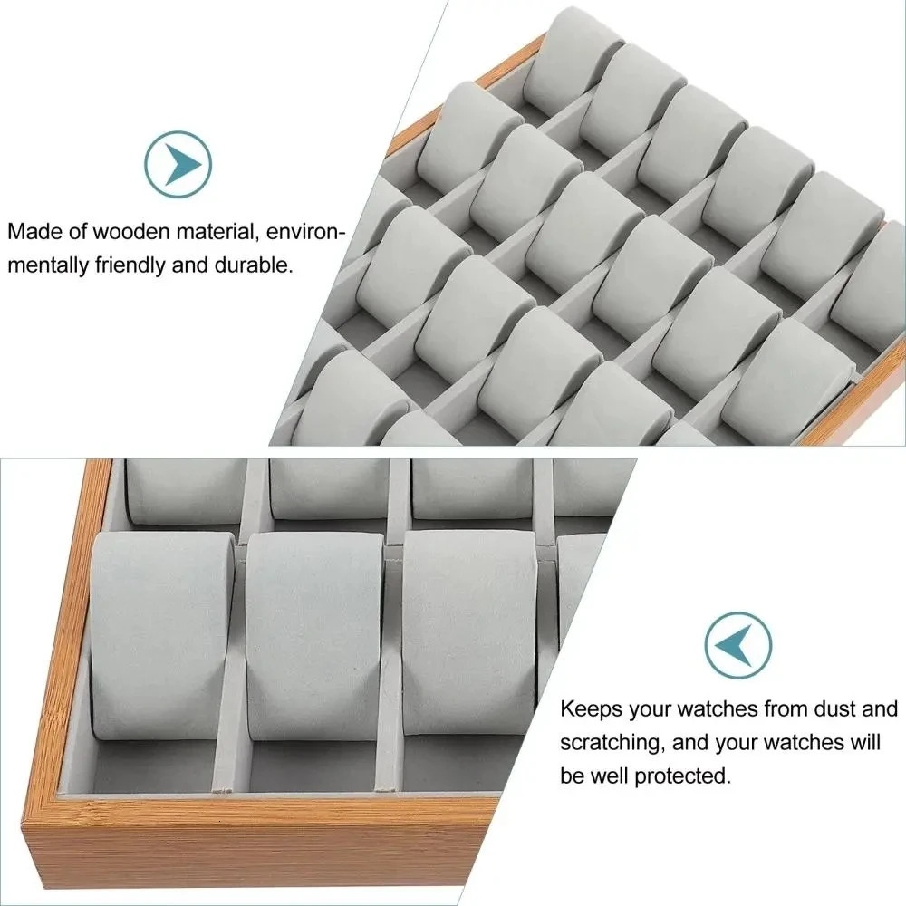 24 Slots Walnut Grain Wood Watch Storage Display Box Wristwatch Organizer Display Tray Watches Holder With Pillows Gift Cases 240129