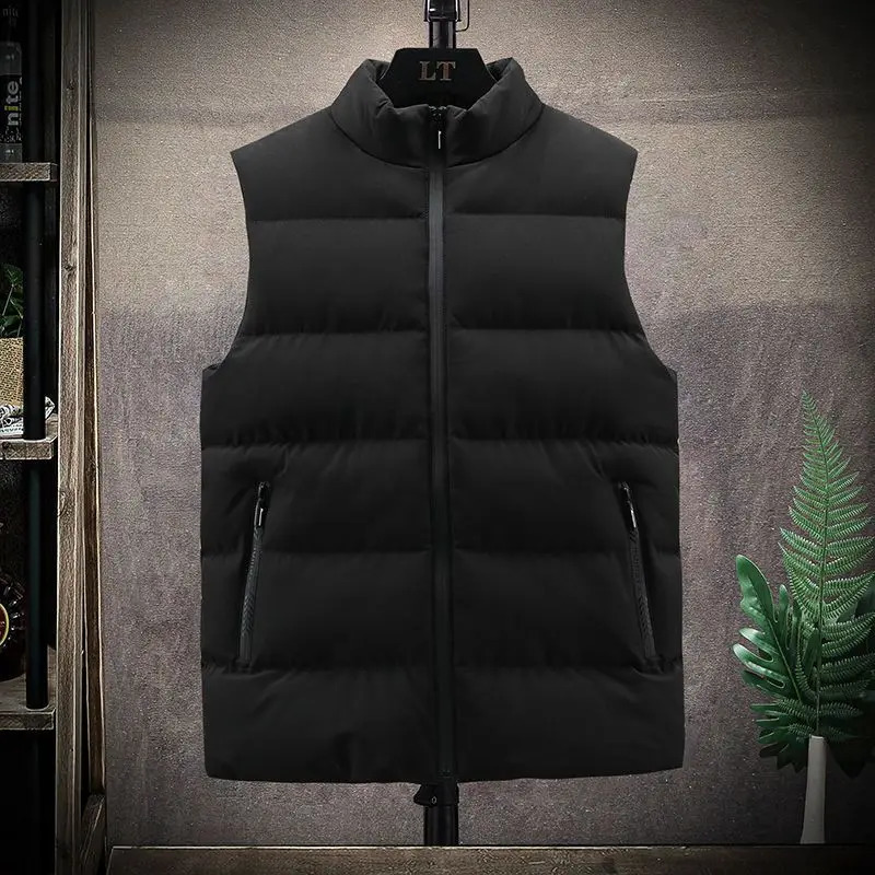 Fashion Versatile Thicken Down Cotton Men Coat Vest Autumn Winter Solid Turtleneck Casual Warm Slim Zipper Sleeveless Jackets 240202