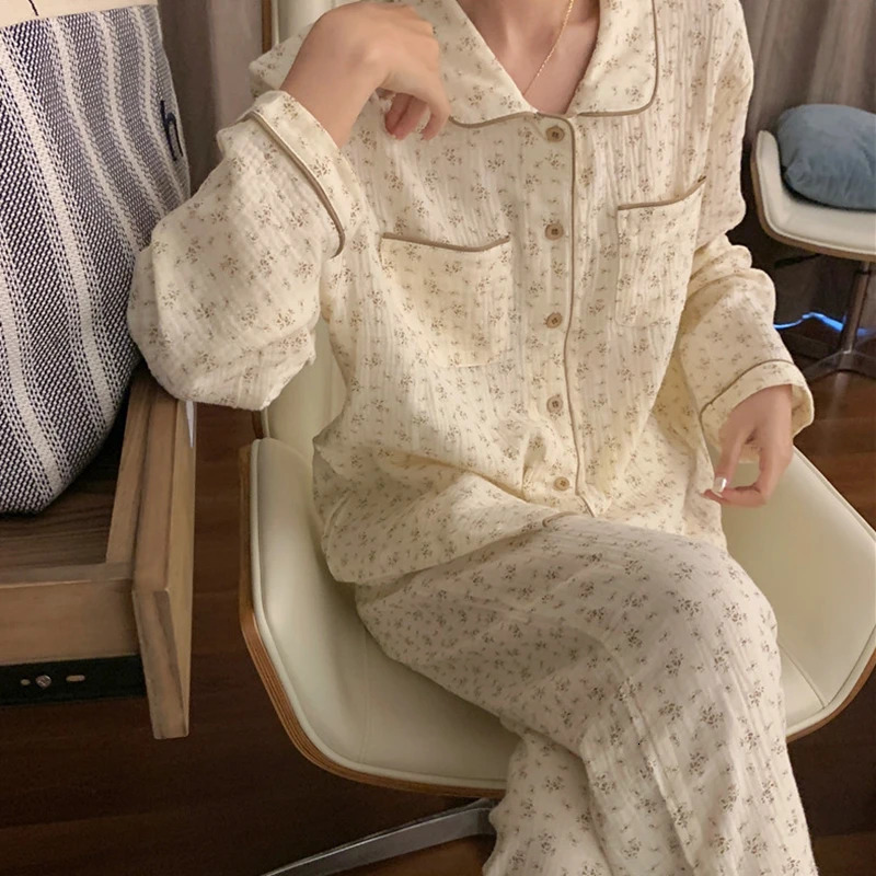 Womens Pajamas Autumn Spring Long Sleeve Soft Sleepwear Set Striped cartoon pyjama Woman Home Nightwear Cardigan 240202
