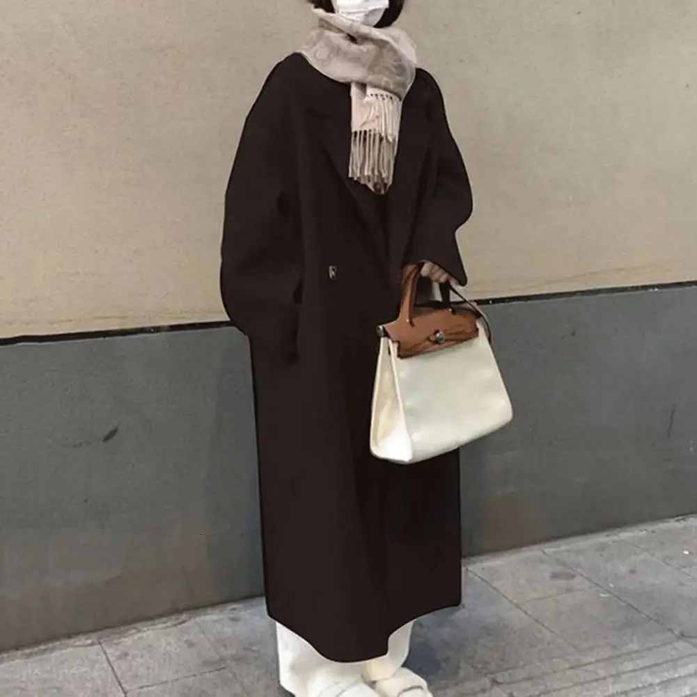 Spring Autum Jacket Thickened Windproof Warm Womens Double-breasted Trench Coat with Lapel Pockets Long Sleeves Mid Length 240202