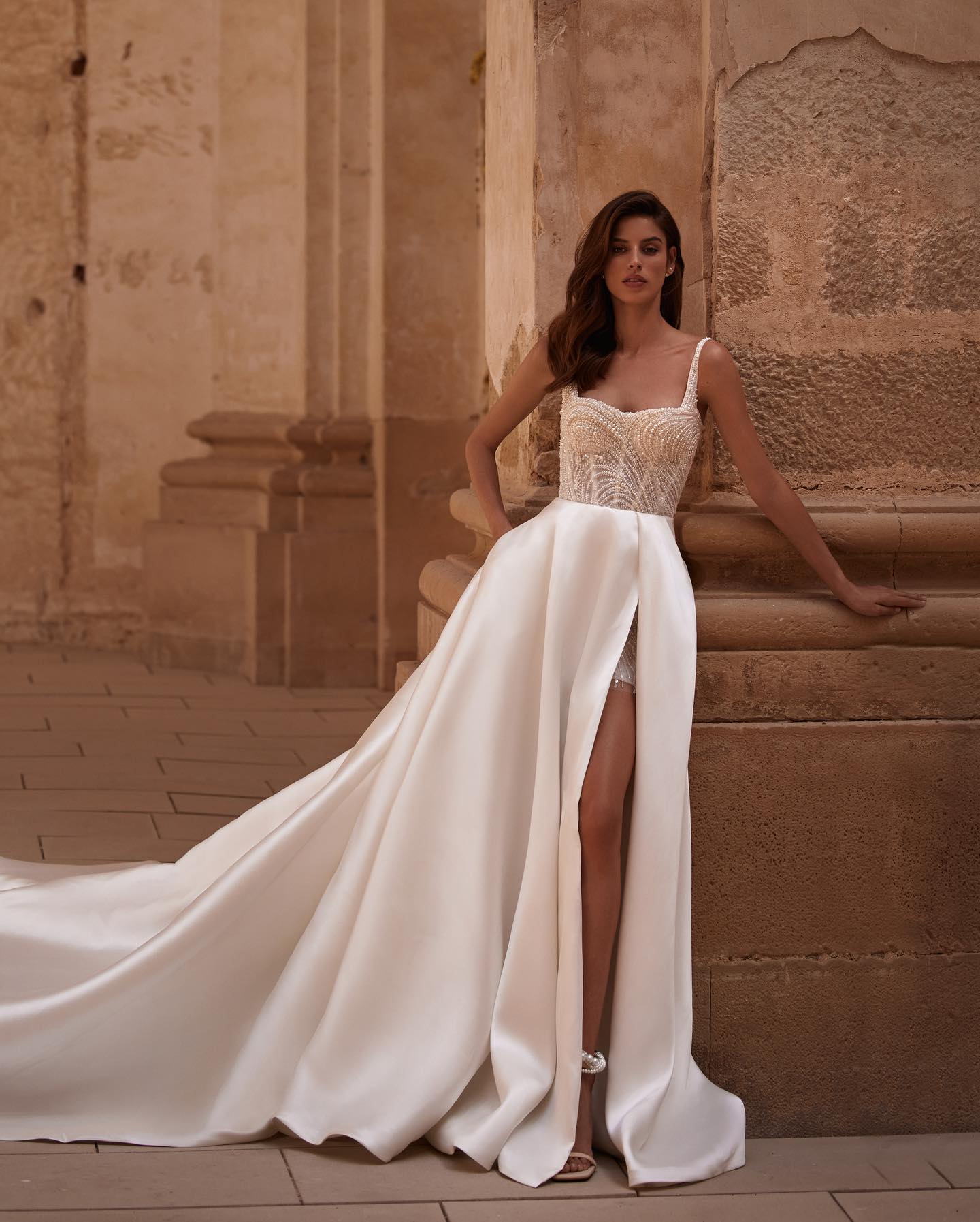 Elegant A Line Wedding Dress With Pearls And Beading For Country Weddings
