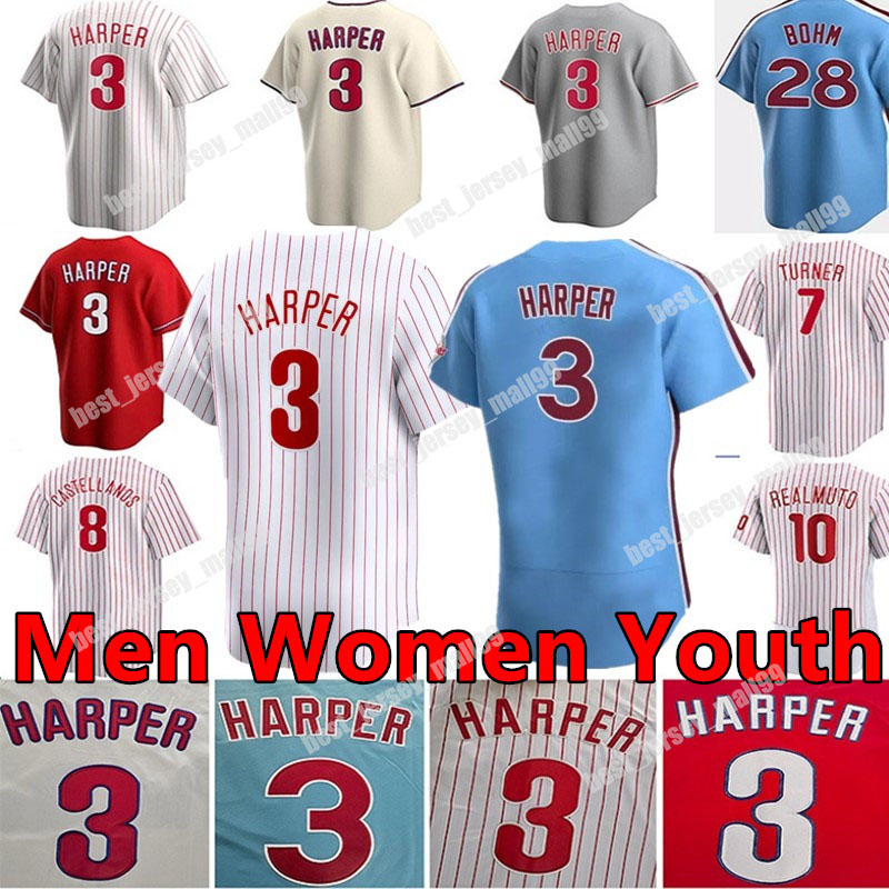 2024 Custom Bryce 3 Harper Trea Turner Jersey 8 Nick Castellanos J. T. Realmuto 12 Kyle Schwarber Rhys Hoskins Aaron Nola Didi Gregorius Scott Kingery Men Women Youth