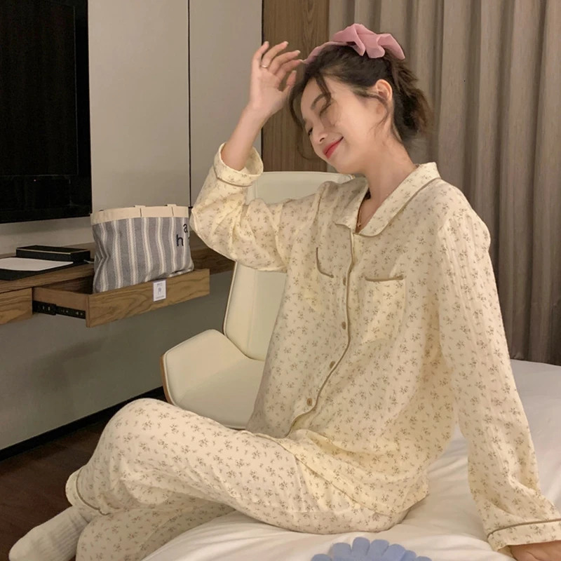 Womens Pajamas Autumn Spring Long Sleeve Soft Sleepwear Set Striped cartoon pyjama Woman Home Nightwear Cardigan 240202