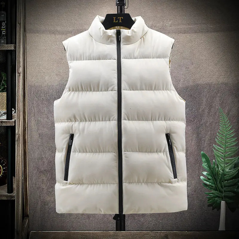 Fashion Versatile Thicken Down Cotton Men Coat Vest Autumn Winter Solid Turtleneck Casual Warm Slim Zipper Sleeveless Jackets 240202