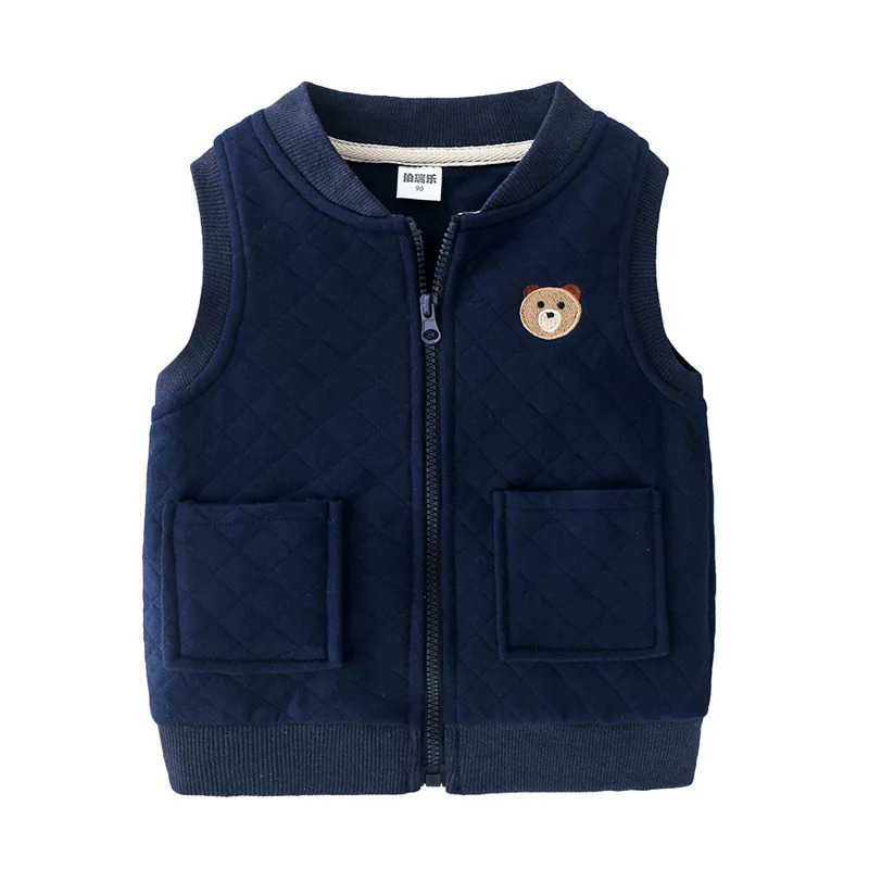 Boy Grey Waistcoat 28Y Childrens Vest Cardigan Cotton with Pocket Sleeveless Vests Clothes Winter School Clothing Navy Blue 240130