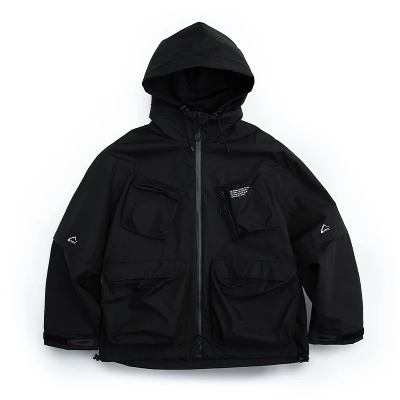 American High Quality Waterproof Hooded Windbreaker Men Clothing Outdoor Streetwear Jackets Loose Functional Work Coat Harajuku 240201