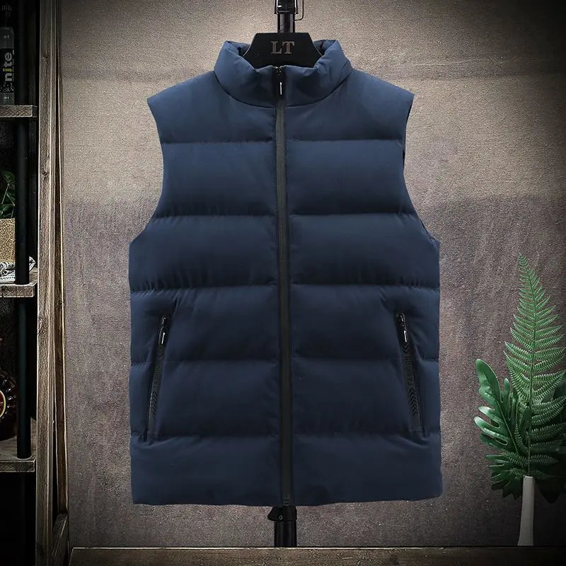 Fashion Versatile Thicken Down Cotton Men Coat Vest Autumn Winter Solid Turtleneck Casual Warm Slim Zipper Sleeveless Jackets 240202