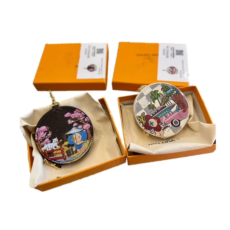 Sunflower Round Coin Purses Letter Printing Unisex Men's and Women's Mini Clutch Bags Classic Famous Designer Zipper Ladies Wallet With Keychain Charm