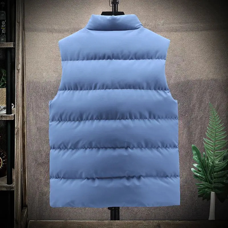Fashion Versatile Thicken Down Cotton Men Coat Vest Autumn Winter Solid Turtleneck Casual Warm Slim Zipper Sleeveless Jackets 240202