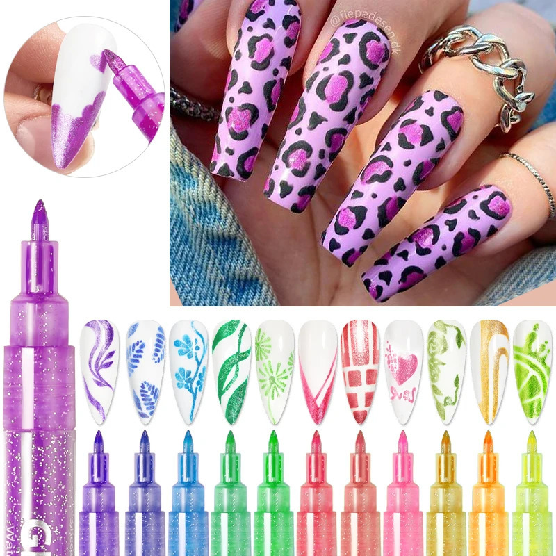 1 Set Graffiti Nail Pen for 3D Nail Art DIY Metal Shining Nail Polish Pen Waterproof Nail Drawing Painting Brush Manicure Tools 240129
