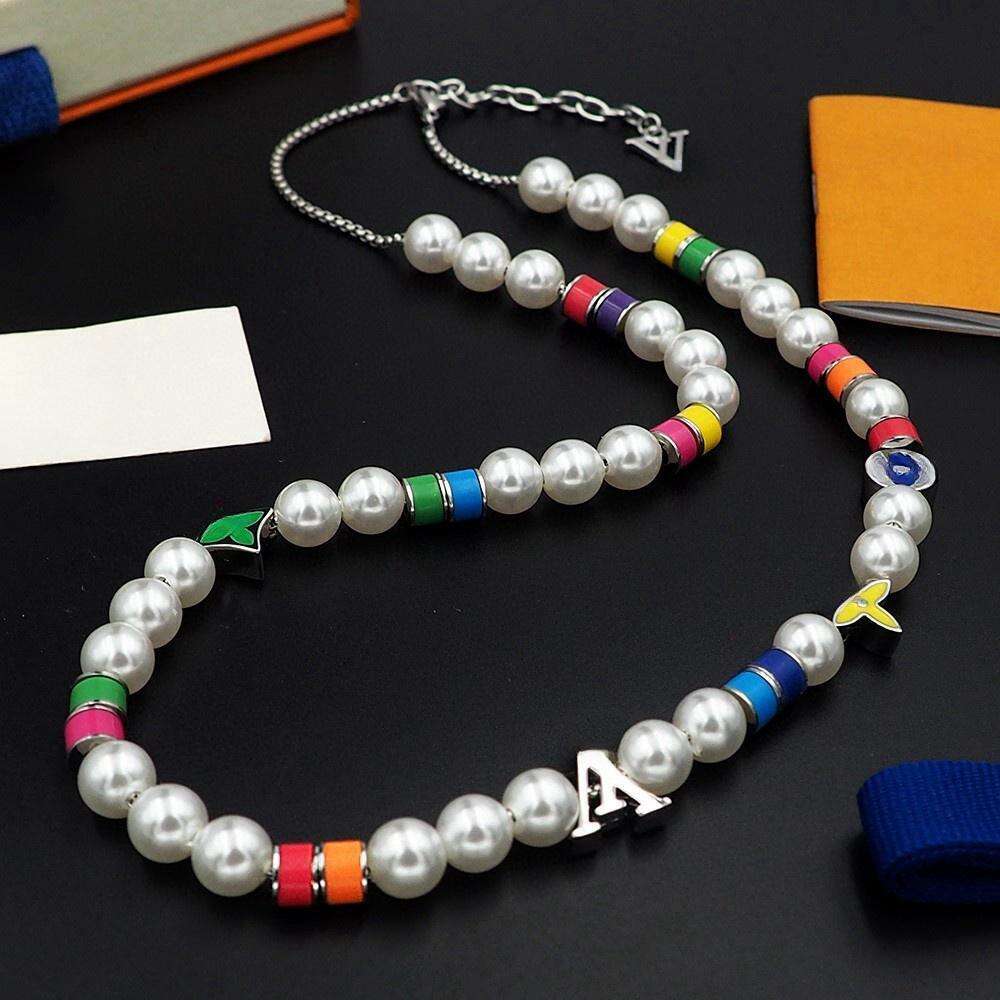 Silver Party Pearl Necklace for Men Women Luxury Designer Necklaces Bracelets Set Fashion Resin Beaded Necklace Adjustable Chain Love Jewelry