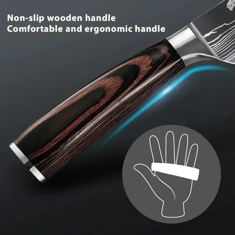 1-10 Pcs Set Kitchen Knives Set Stainless Steel 7CR17 440C Laser Damascus Japanese Santoku Cleaver Slicing Utility Chef Knife 240130 - view 5