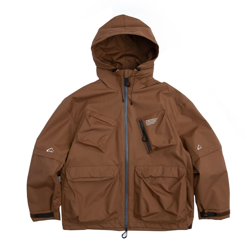 American High Quality Waterproof Hooded Windbreaker Men Clothing Outdoor Streetwear Jackets Loose Functional Work Coat Harajuku 240201