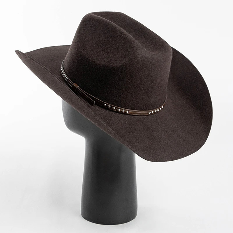 Western Cowboy Wool Hat - Unisex Vintage Cowgirl Jazz Sombrero Cloche Church Caps dh911125171