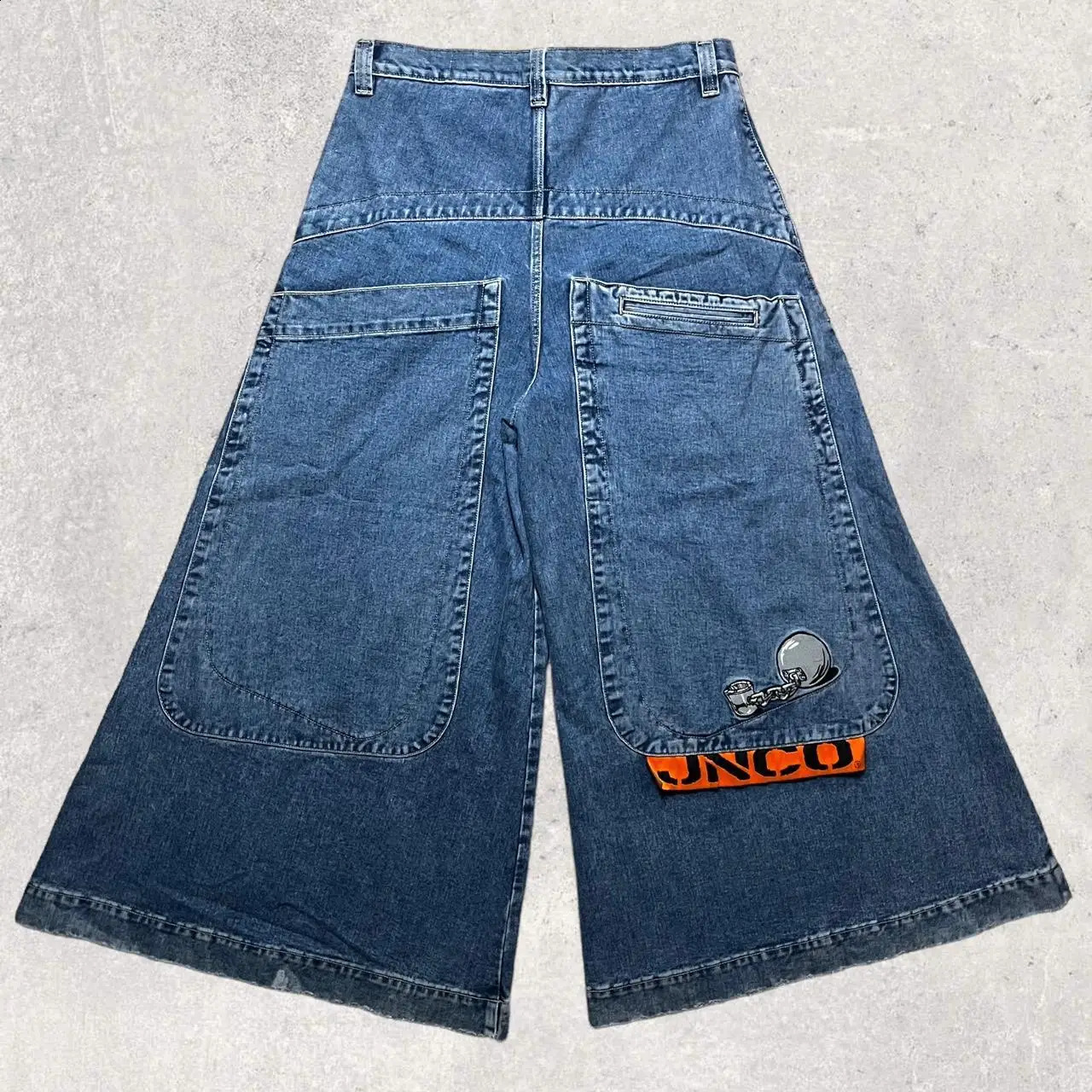 JNCO Y2K Mens Hip Hop Graphics Retro Blue Big Pocket Baggy Jeans Denim Gothic Wide Leg Trousers Skateboard Pants 240129