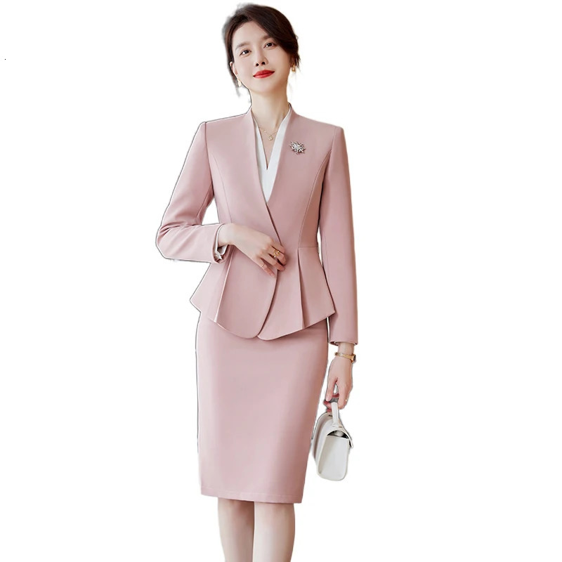 Lenshin Long Skirt Suits Women Ruffles Autumn Winter Formal Slim Blazer Sets Office Ladies Business Work Wear 240202