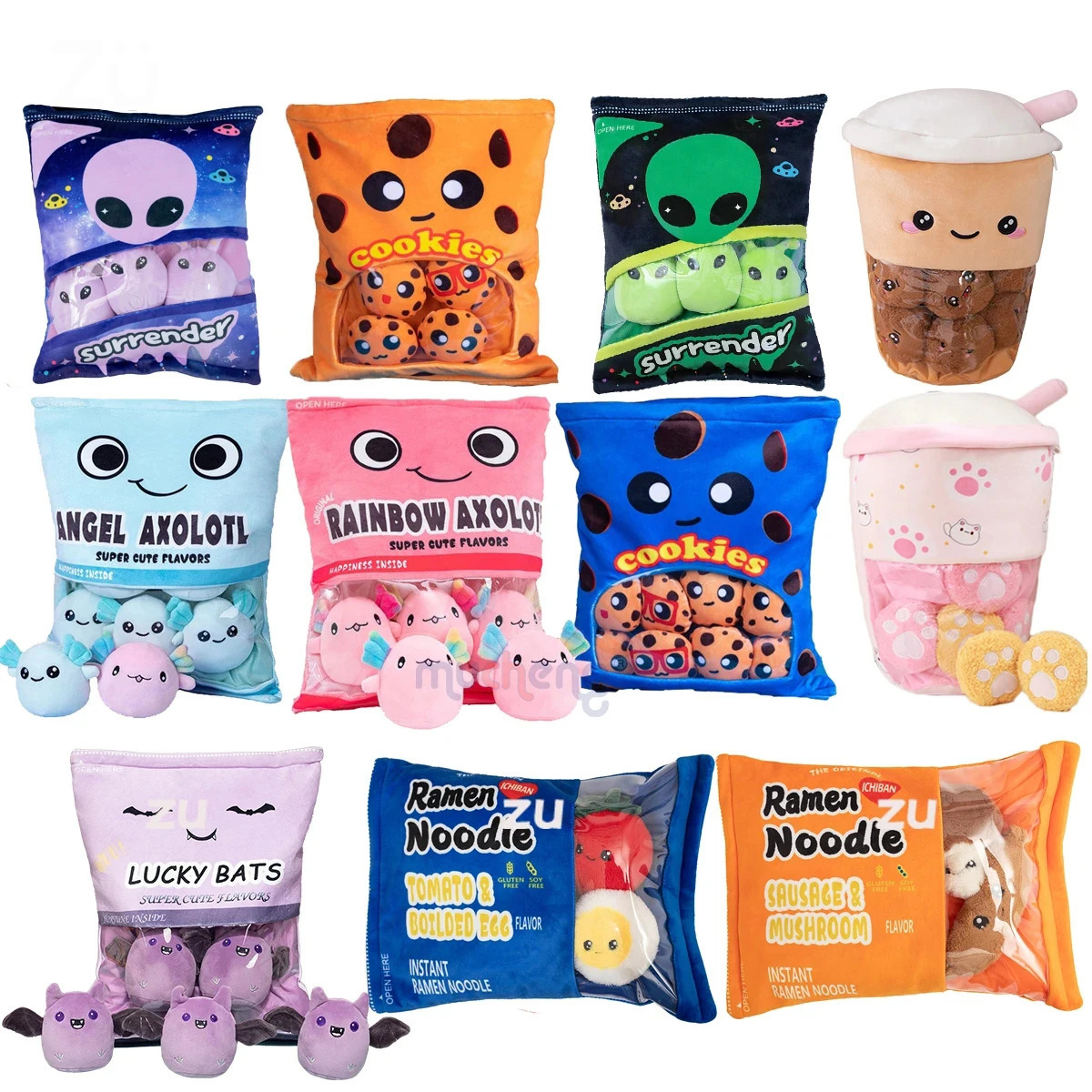 A Bag of Snacks Pillow Sweet Yogurt Cheesy Puffs Plush Toy Kids Child Birthday Christmas Gift Axolotl Hug Pillow 240119