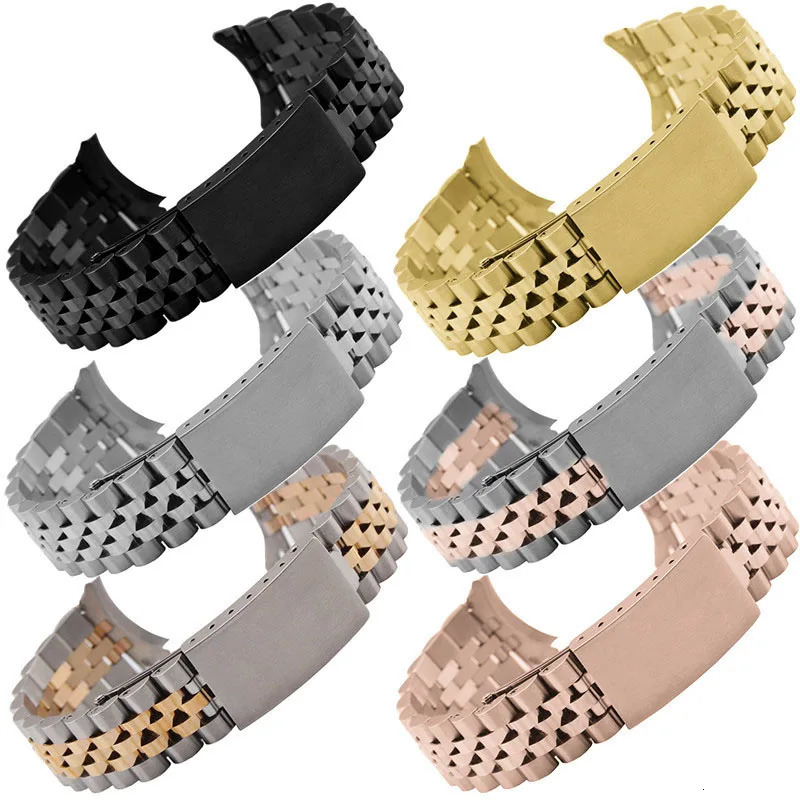 Stainless Steel Curved End Watch Band 13 17 18 19 20 21 22mm 5beads Solid Metal Watch Strap Wrist Bracelet Turtle Buckle W Tool 240125