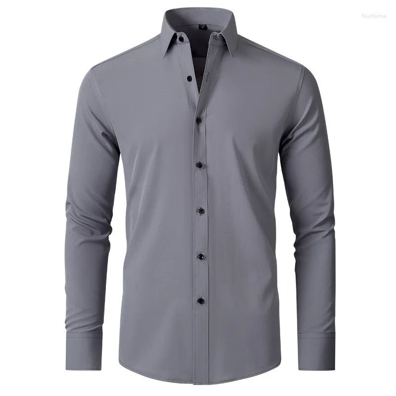 Men's Casual Shirts Stretch Business Formal Dress Long Sleeve Non-Iron Slim Fit Fashion Blouse Luxury Social For Men 2024