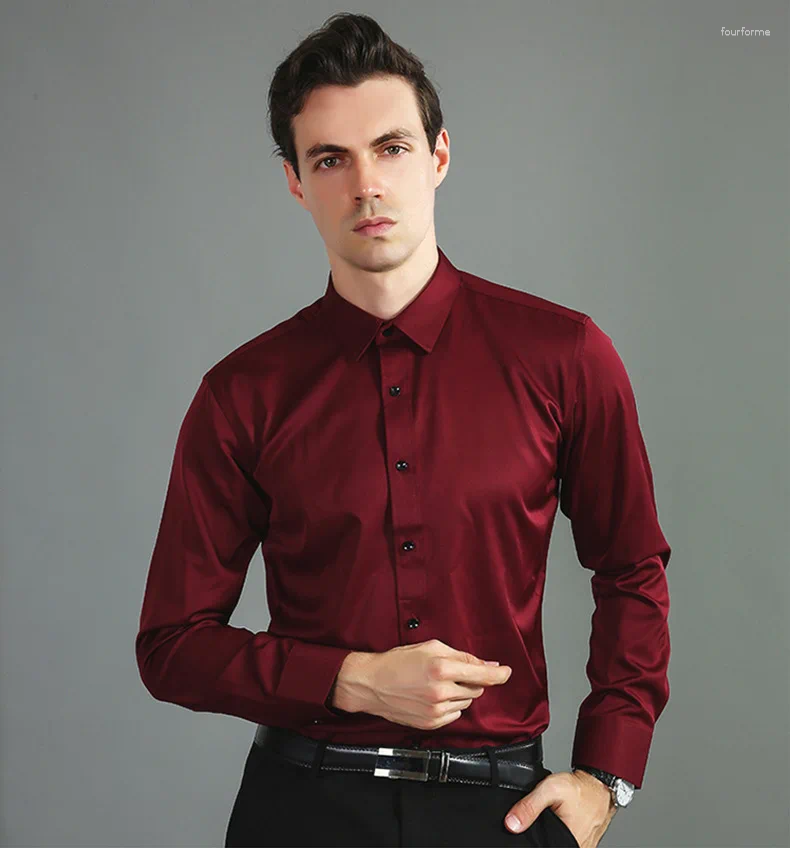 Men's Casual Shirts Stretch Business Formal Dress Long Sleeve Non-Iron Slim Fit Fashion Blouse Luxury Social For Men 2024