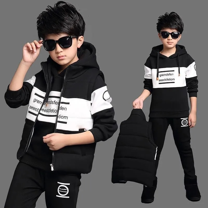 Sports Suit For Boys Girls Warm Clothing Letter Kids Vest Hoodies Pants Tracksuit For Kids Children's Sportswear 6 8 10 12 Y 240122
