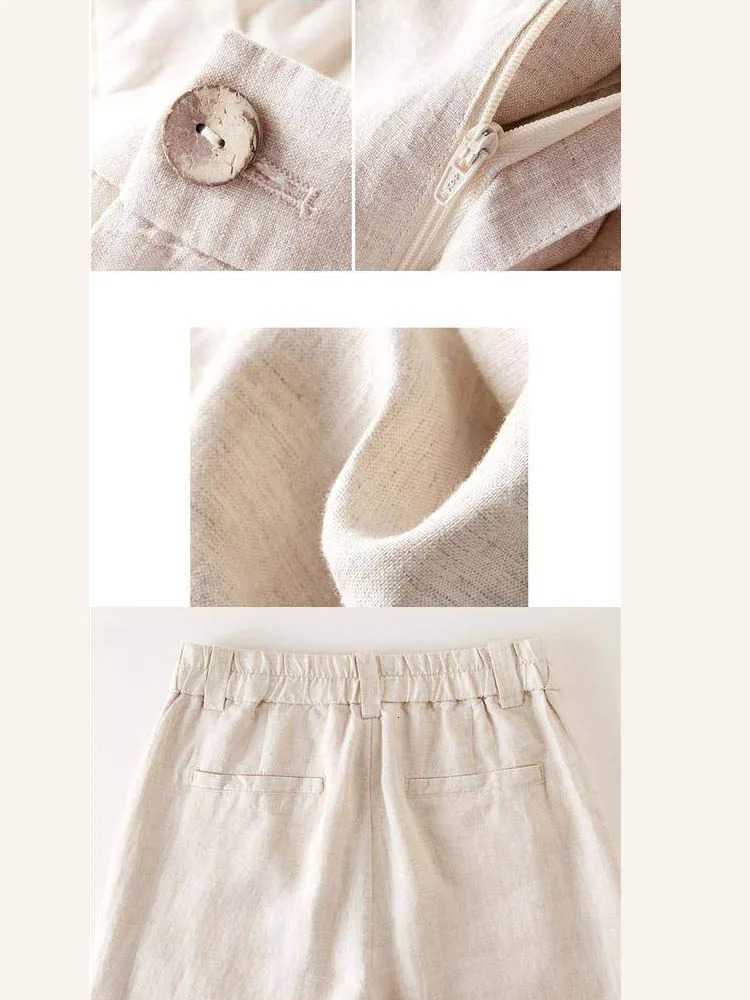 Womens Pants Summer Cotton Linen Wide Leg Full Length Casual Solid White Loose High Waist Straight Trouser 240201