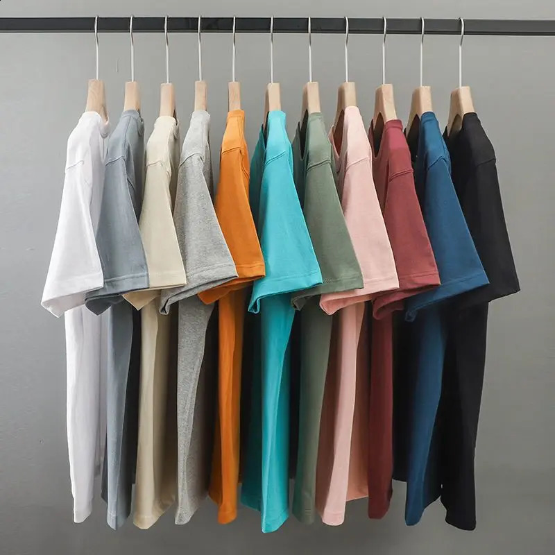 S-4xl Plus Size 280g Oversized Heavyweight T-shirt for Men Summer Short Sleeve Tee Cotton Plain Top Casual Mens Clothing 240202