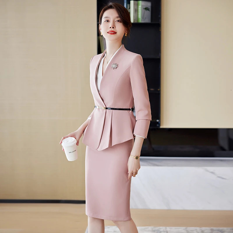 Lenshin Long Skirt Suits Women Ruffles Autumn Winter Formal Slim Blazer Sets Office Ladies Business Work Wear 240202