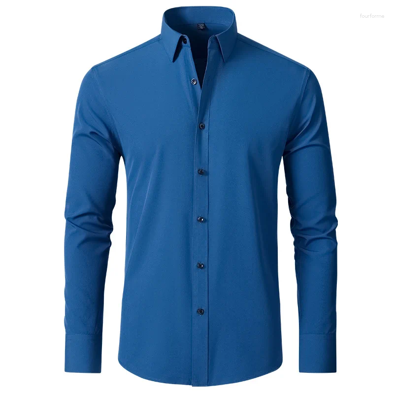 Men's Casual Shirts Stretch Business Formal Dress Long Sleeve Non-Iron Slim Fit Fashion Blouse Luxury Social For Men 2024