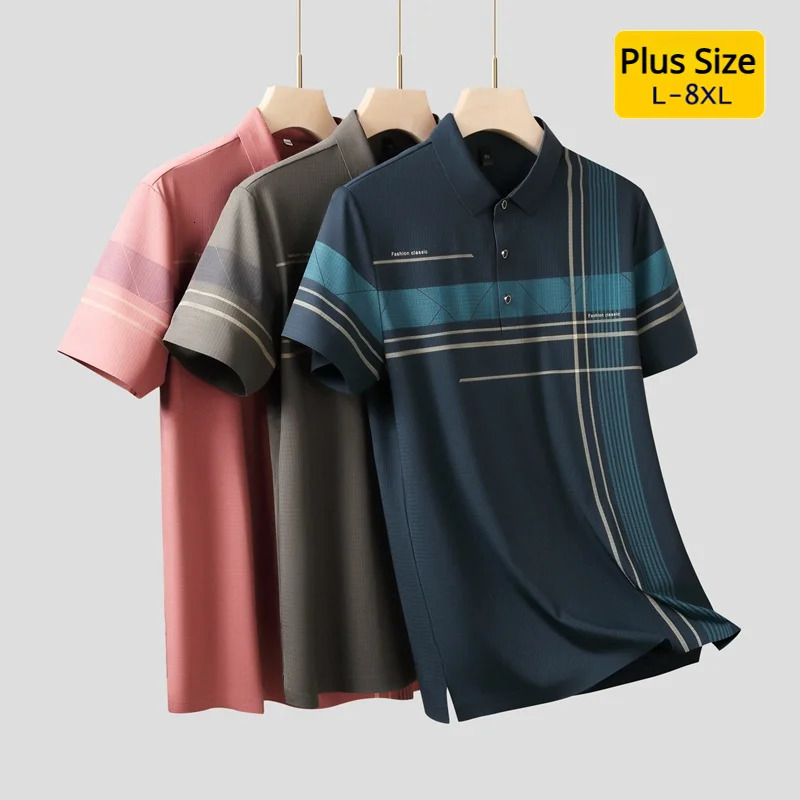 Extra Size XL8XLSummer Lapel Short Sleeve Polo Shirt Casual Men's Loose Plus Size Golf Shirt Smart CasualBreathable Fabric 240123